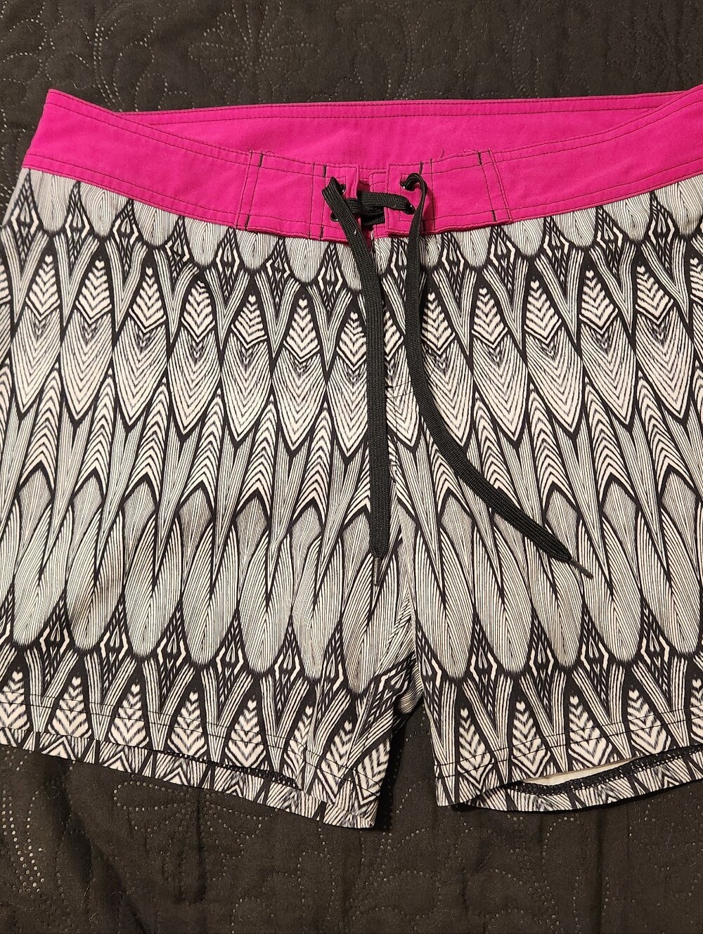 Prana Black and Hot Pink Feather-Print Athletic Shorts